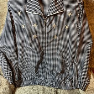 Navy and White Checkered Jacket with Star Embroidery.